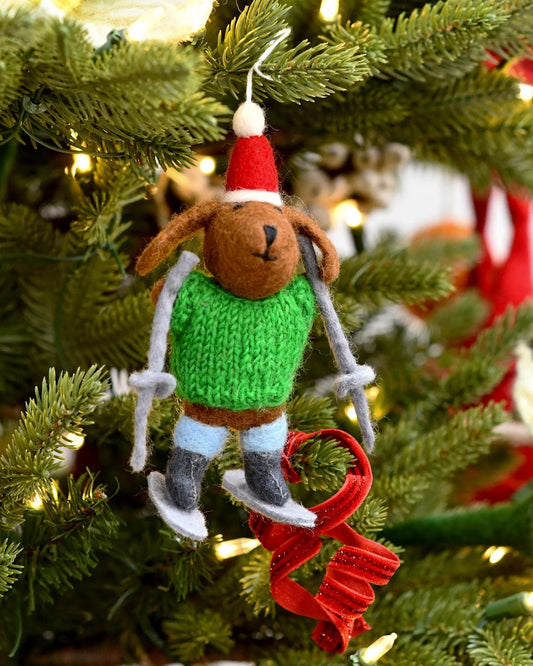 Tara Treasures | Felt Dog with Knitted Sweater on Skis