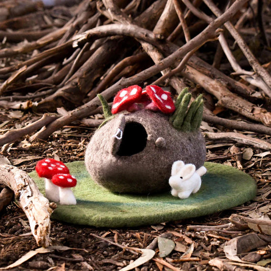 Tara Treasures | Felt Fairy Toadstool House with Rabbit Toy