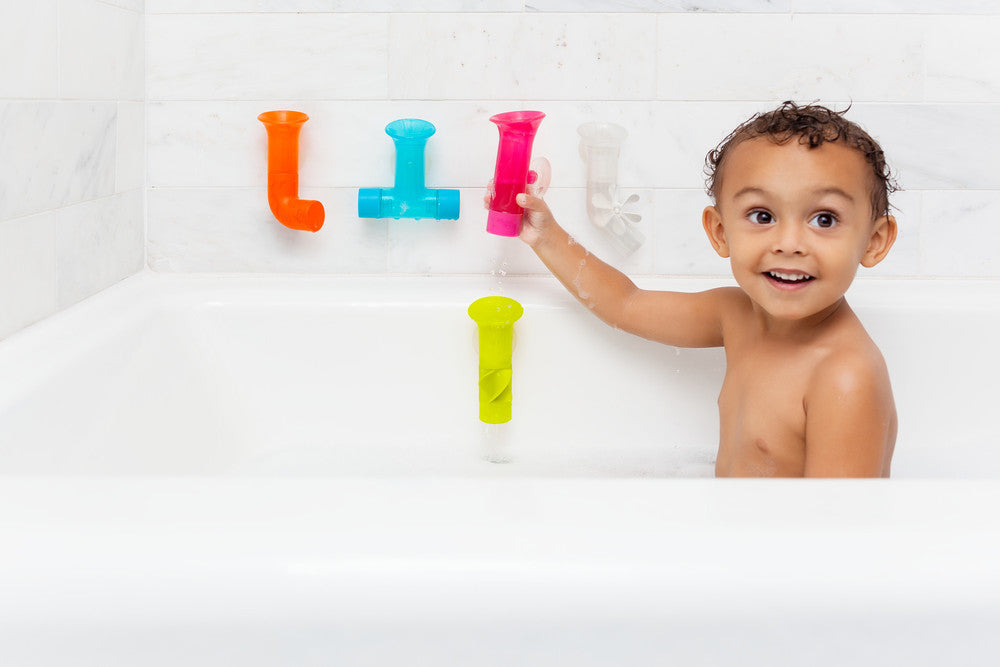 Boon | Pipes Building Bath Toy Set (Orange/Pink)