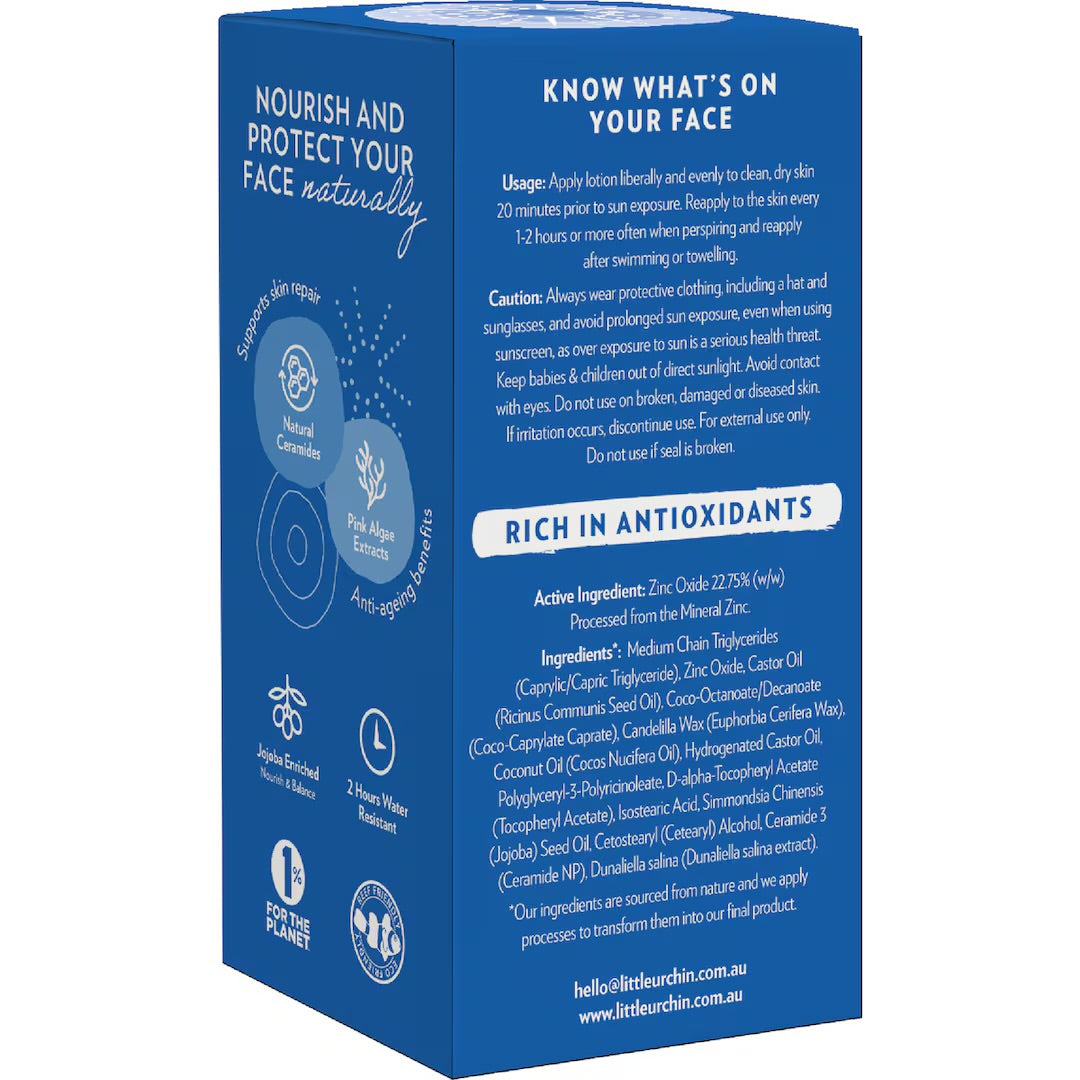 Little Urchin | NATURAL FACE CLEAR ZINC SUNSCREEN SPF 50+, 50G