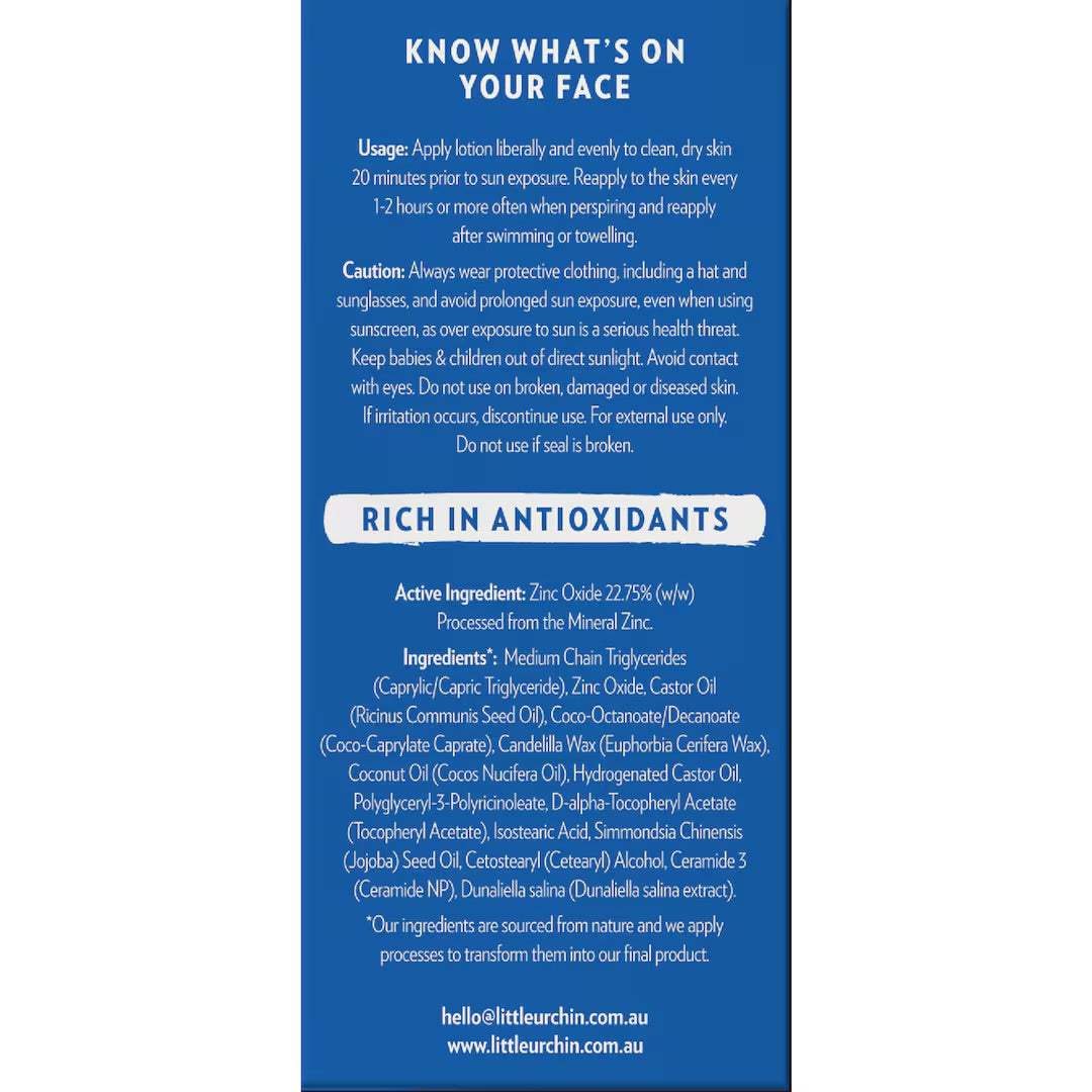 Little Urchin | NATURAL FACE CLEAR ZINC SUNSCREEN SPF 50+, 50G