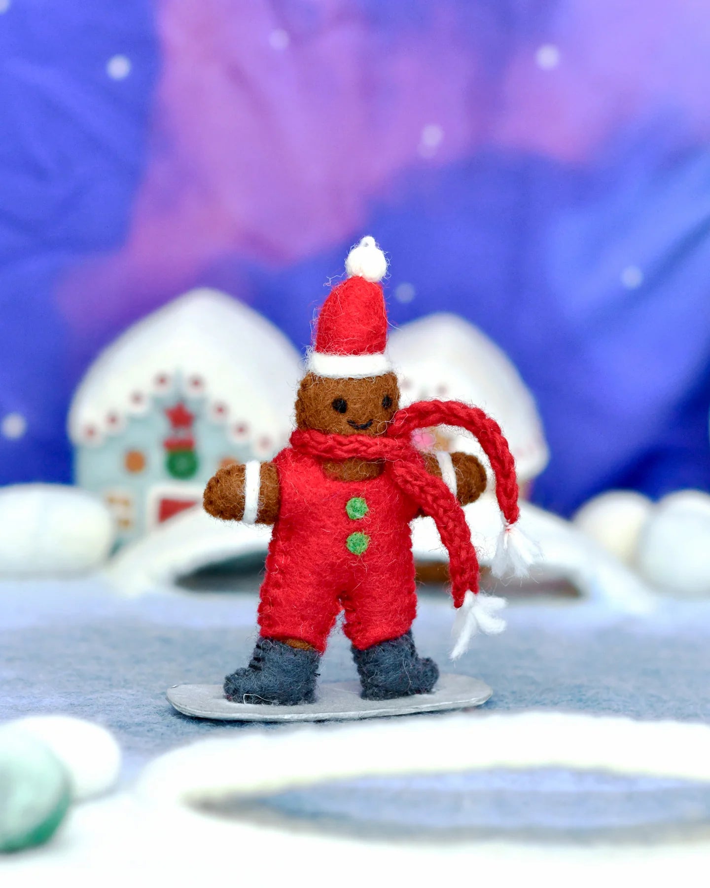 Tara Treasures | Felt Gingerbread on Snowboard Ornament
