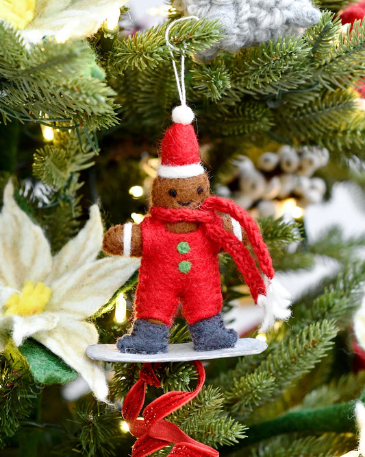 Tara Treasures | Felt Gingerbread on Snowboard Ornament