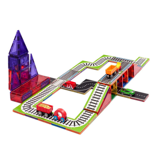 Learn & Grow Toys | Magnetic Tile Topper - Train Track Pack (36 Piece)