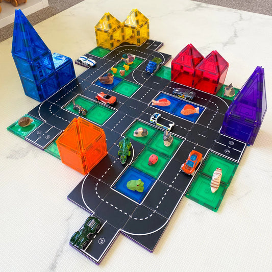 Learn & Grow Toys | Magnetic Tile Topper - Road Pack (40 Piece)