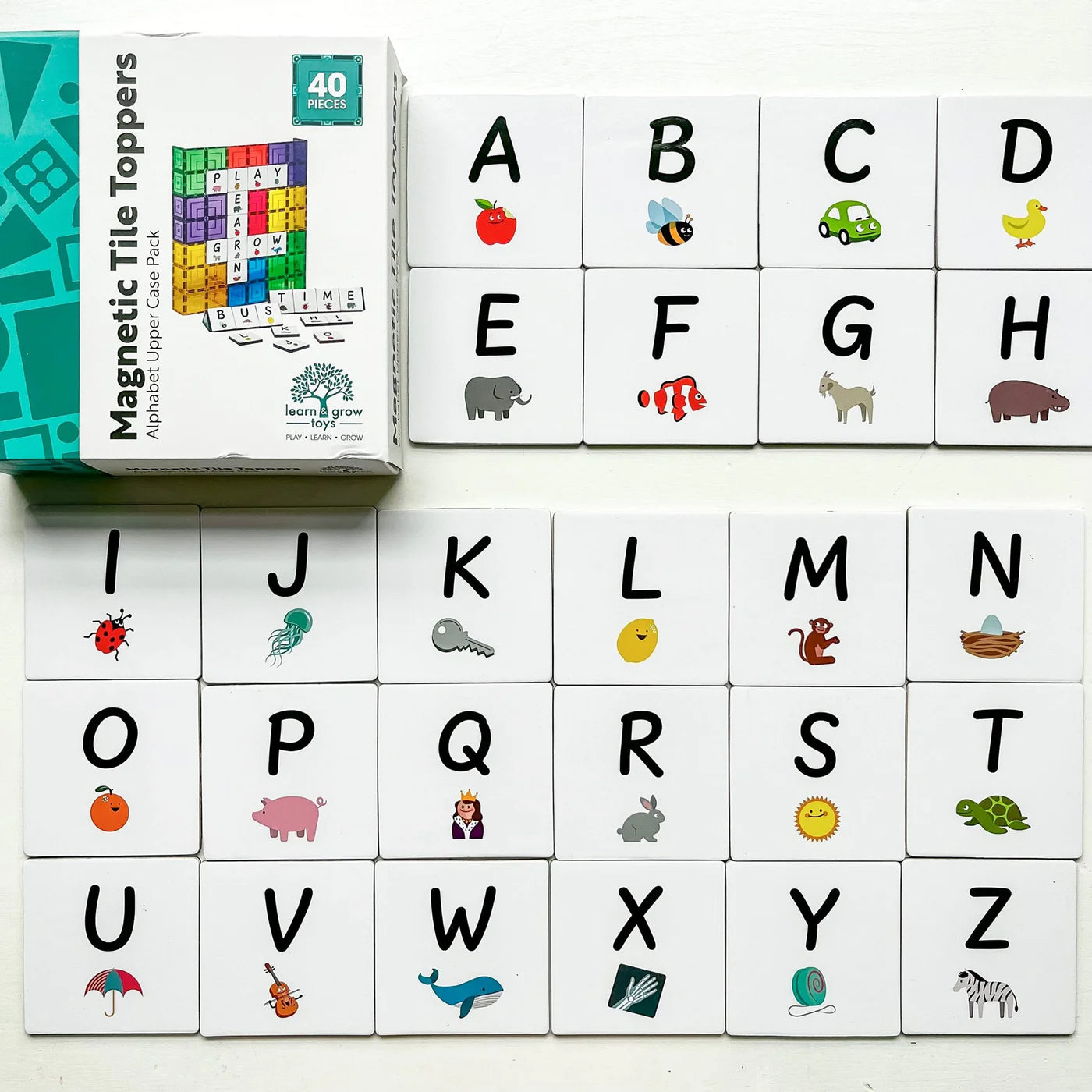 Learn & Grow Toys | Magnetic Tile Topper - Alphabet Upper Case Pack (40 Piece)