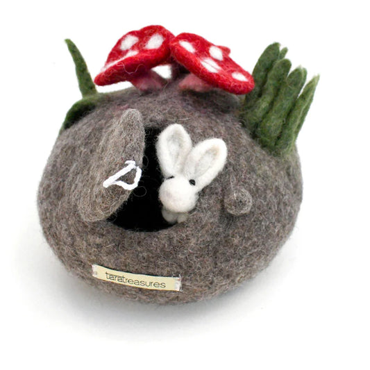 Tara Treasures | Felt Fairy Toadstool House with Rabbit Toy