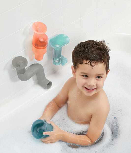 Boon | Tubes Building Bath Toy Set (Aqua/Grey)