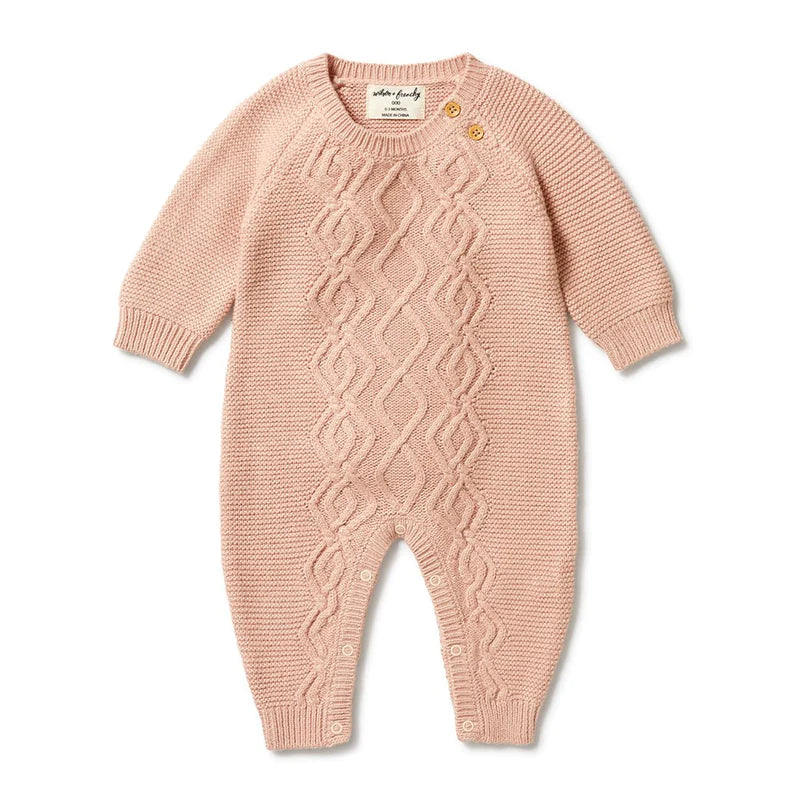 Wilson + Frenchy | Knitted Cable Growsuit - Rose
