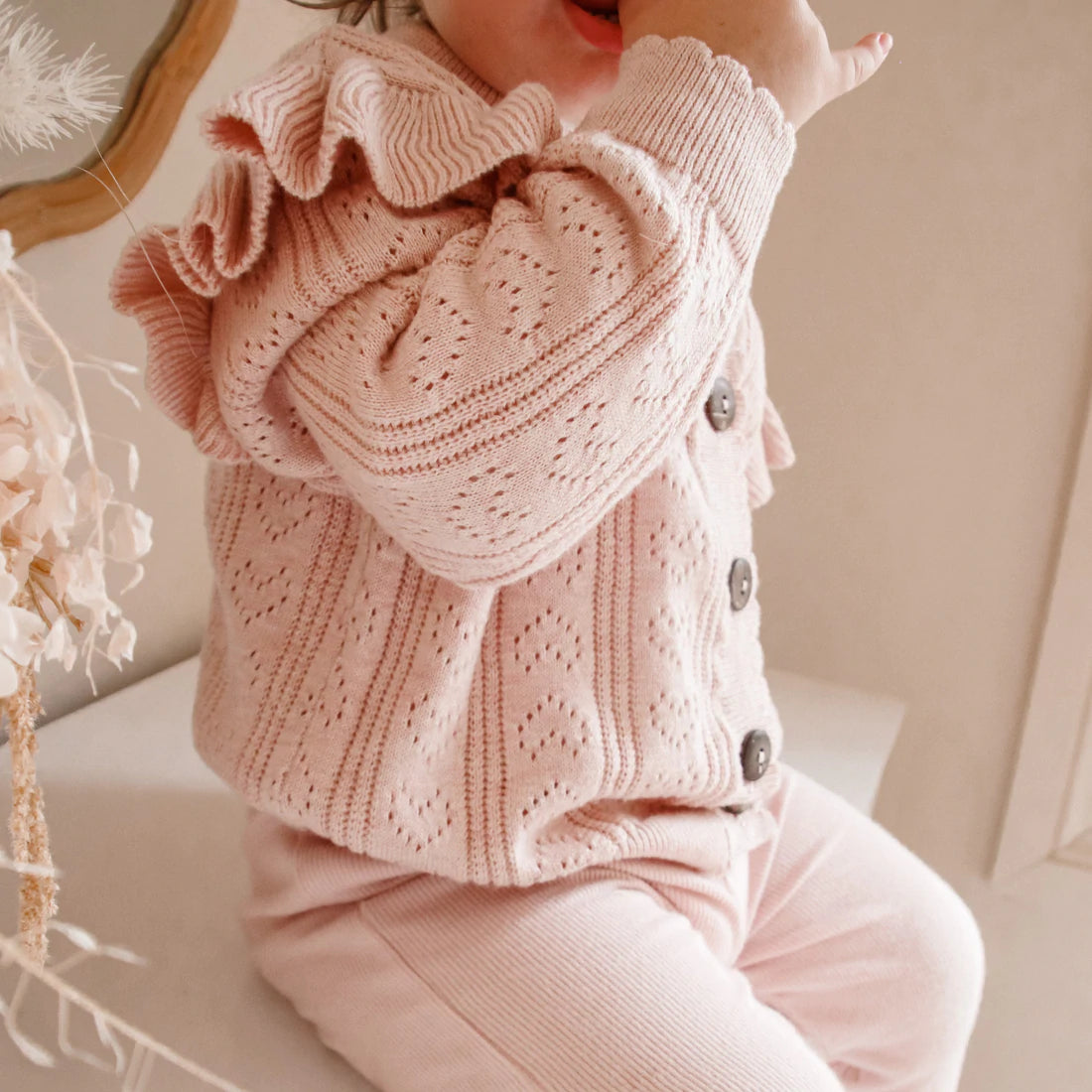 Aster & Oak | Ruffle Knit Cardigan - Pink