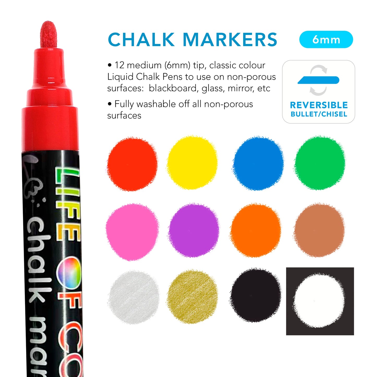 Life Of Colour | Liquid Chalk Markers 6mm Tip - Set of 12