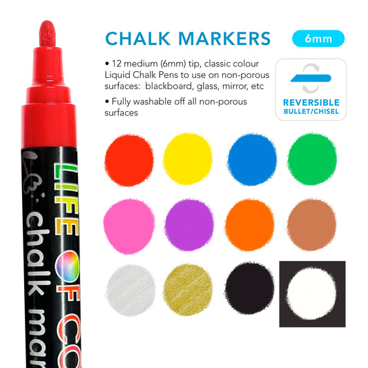 Life Of Colour | Liquid Chalk Markers 6mm Tip - Set of 12